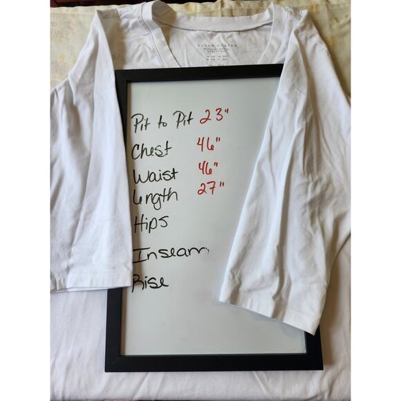 Susan Graver Weekend Cotton Essentials Top 1XP White Short Sleeve V Neck - Picture 2 of 6